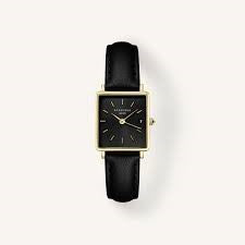 Ladies Rolled Gold Rosefield Boxy XS With Black Strap