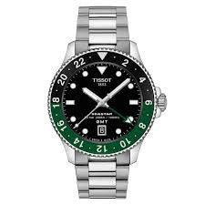 Gents Stainless Steel Tissot Seastar1000 Quartz GMT Watch With Green & Black Bezel