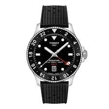 Gents Stainless Steel Tissot Seastar 1000 Quartz GMT Black Bezel Watch