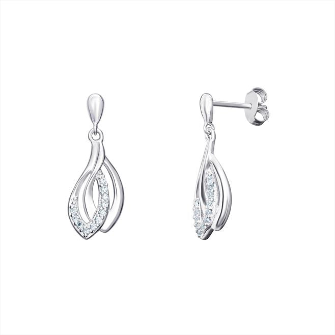 Sterling Silver Cubic Zirconia Double Pear Drop Earring