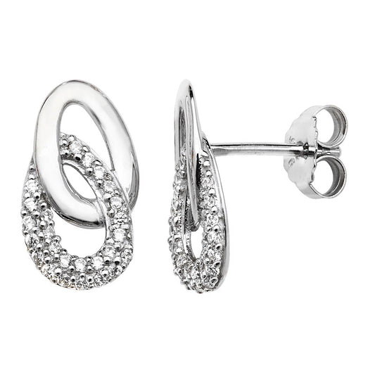 Sterling Silver Cubic Zirconia Double Oval Earrings