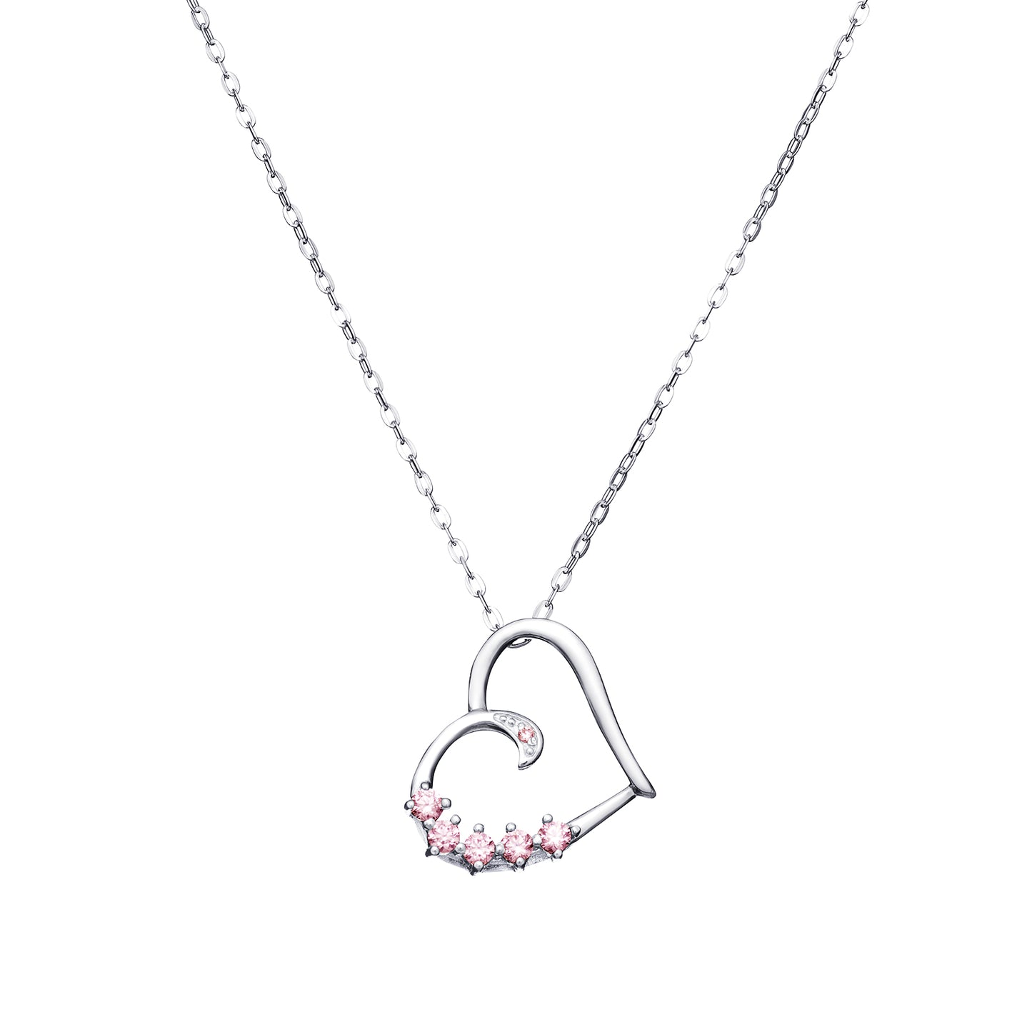 Sterling Silver Pink CZ Heart Necklace