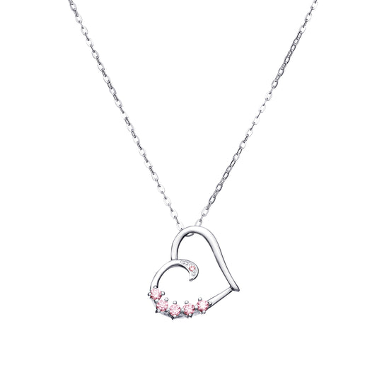 Sterling Silver Pink CZ Heart Necklace