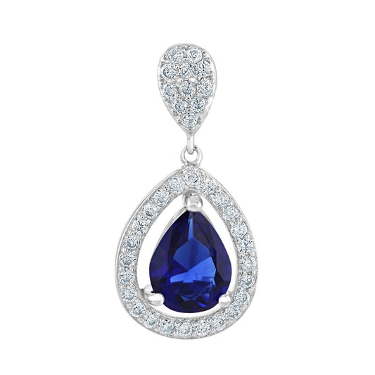 Sterling Silver Open Blue Pear CZ Pendant