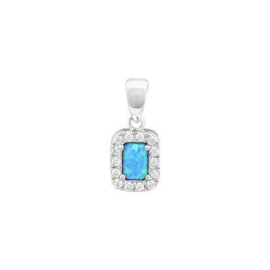 Sterling Silver CZ Rectangle Opal Pendant