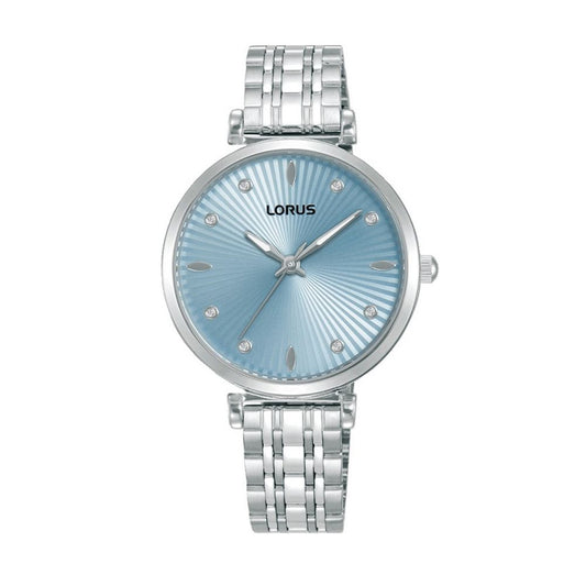 Ladies Lorus Blue Dial CZ Baton Watch