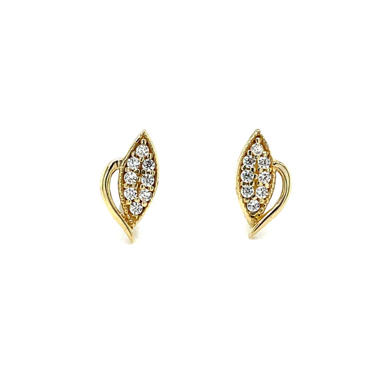 9ct Cubic Zirconia Leaf Stud Earrings