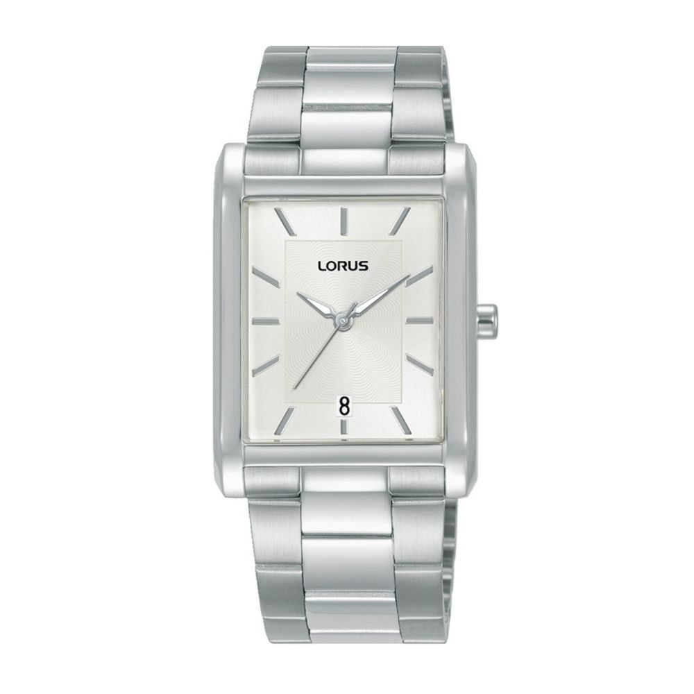 Gents Lorus Rectangular White Dial Baton Date Window Watch