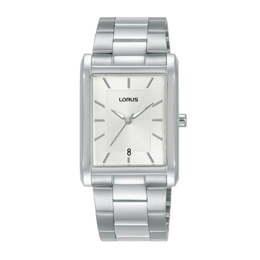 Gents Lorus Rectangular White Dial Baton Date Window Watch