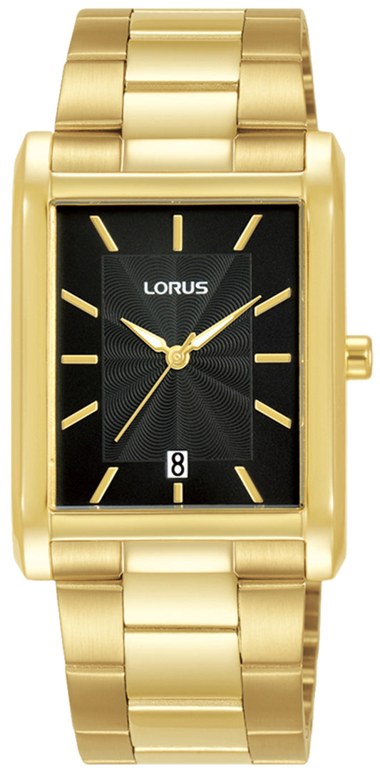 Gents Lorus Rectangular Black Dial Date Window Watch