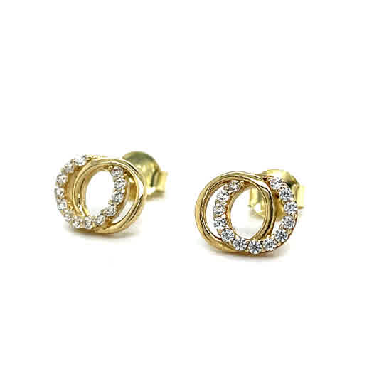 9ct Polished & Cubic Zirconia Circle Partnership Circle Stud Earrings