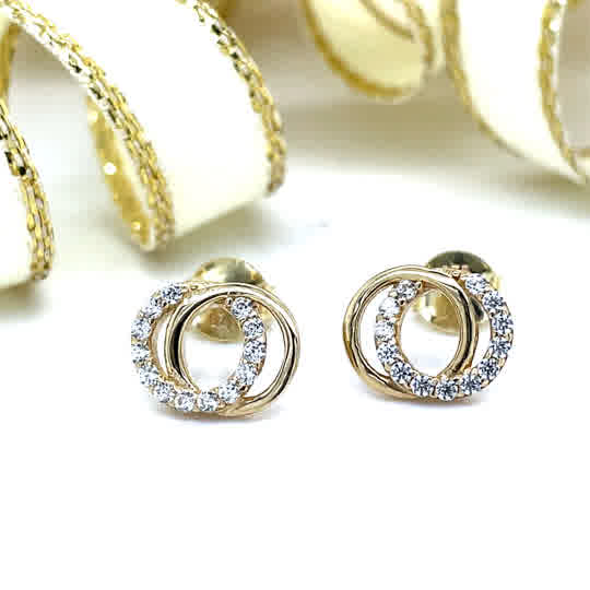 9ct Polished & Cubic Zirconia Circle Partnership Circle Stud Earrings