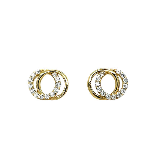 9ct Polished & Cubic Zirconia Circle Partnership Circle Stud Earrings