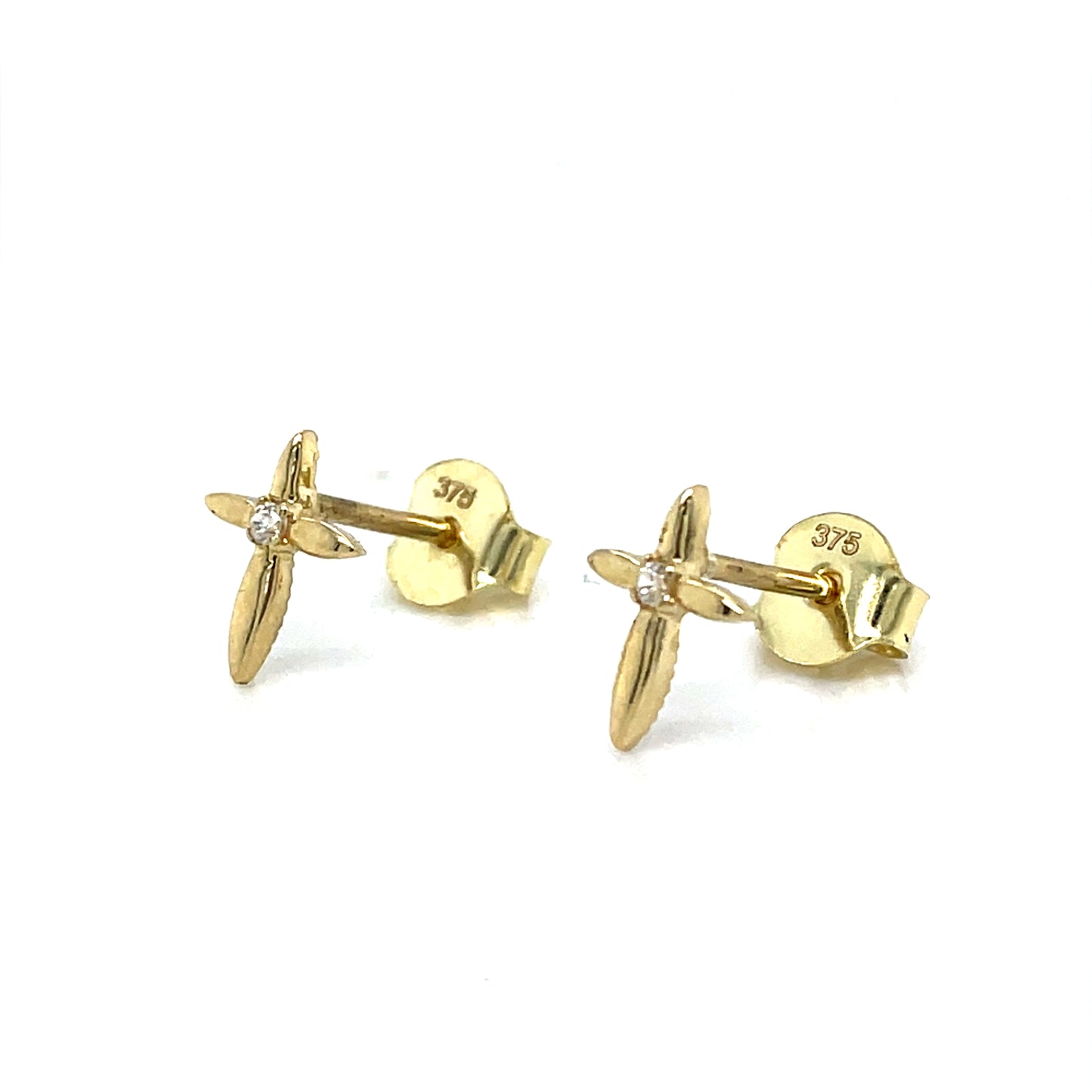 9ct Polished Cross Stud Earrings With Cubic Zirconia Centre