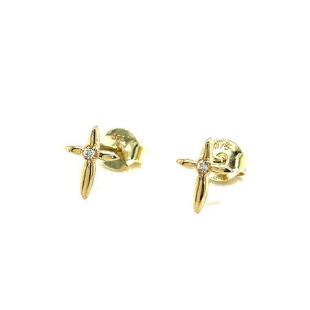 9ct Polished Cross Stud Earrings With Cubic Zirconia Centre