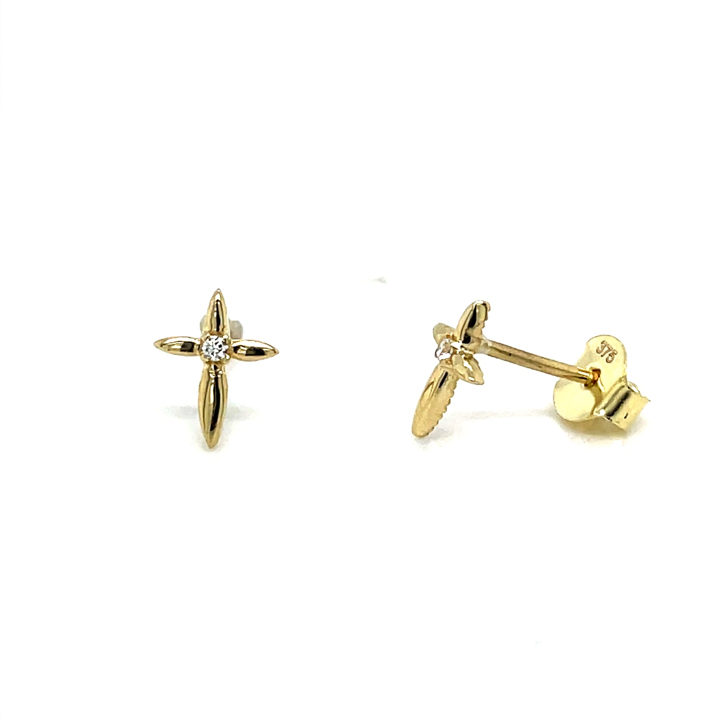 9ct Polished Cross Stud Earrings With Cubic Zirconia Centre