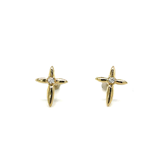 9ct Polished Cross Stud Earrings With Cubic Zirconia Centre