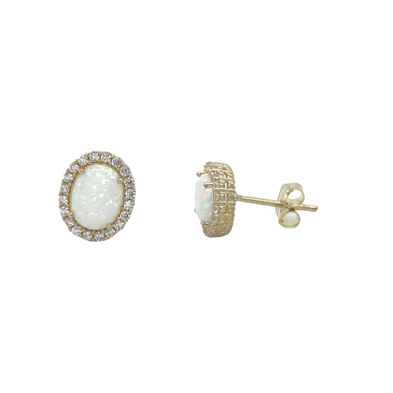 9ct Opal & Cubic Zirconia Halo Stud Earrings