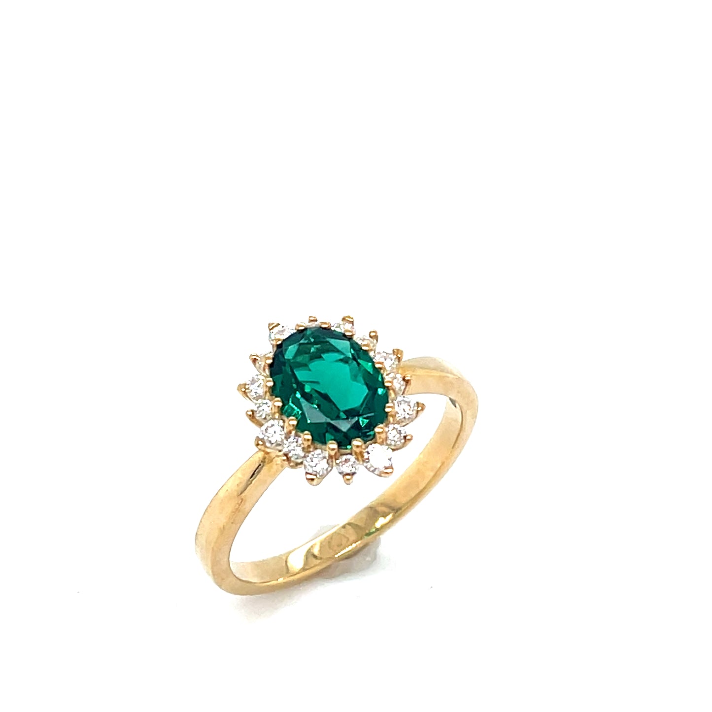 9ct Yellow Gold Oval Solitaire Emerald Ring with Diamond Set Halo 1.00ct