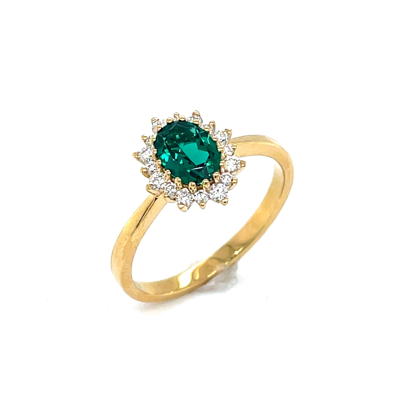 9ct Yellow Gold Oval Emerald Solitaire Ring with Diamond Set .65ct