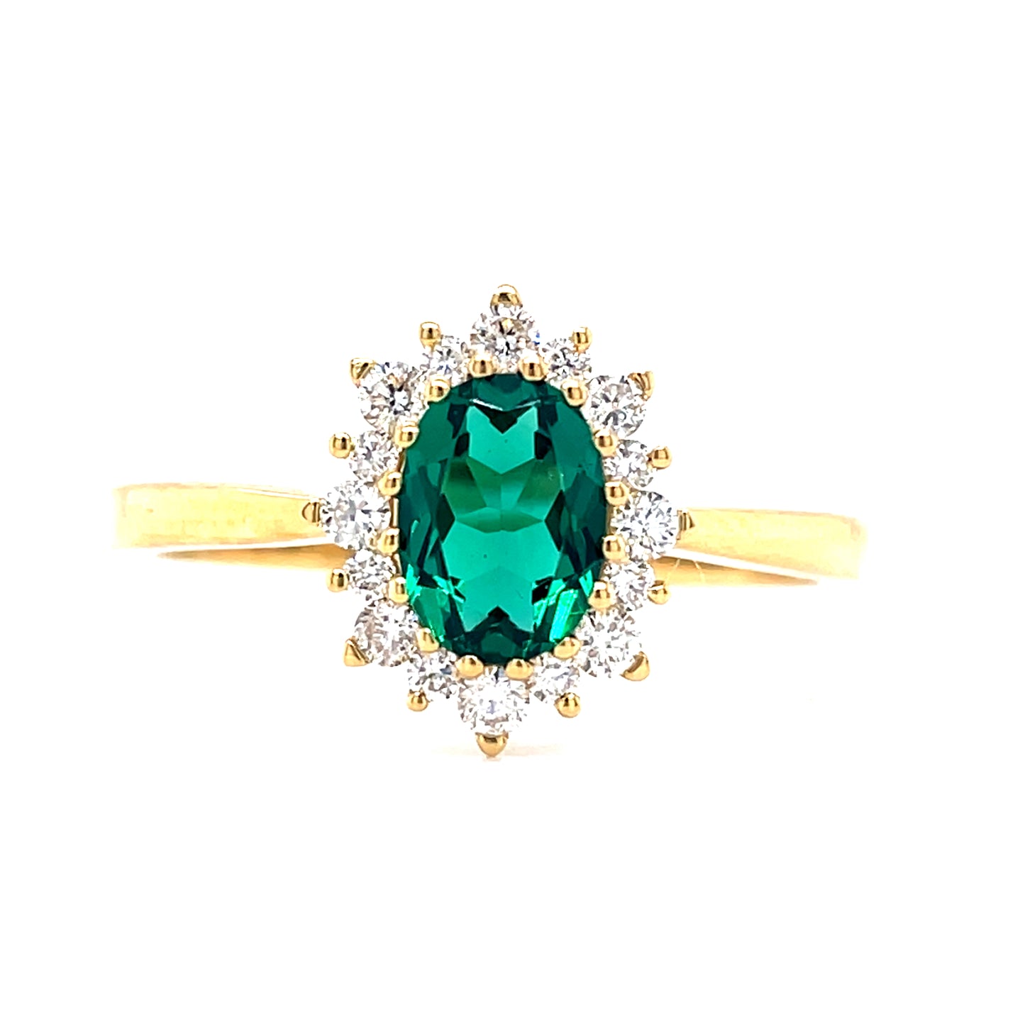 9ct Yellow Gold Oval Emerald Solitaire Ring with Diamond Set .65ct