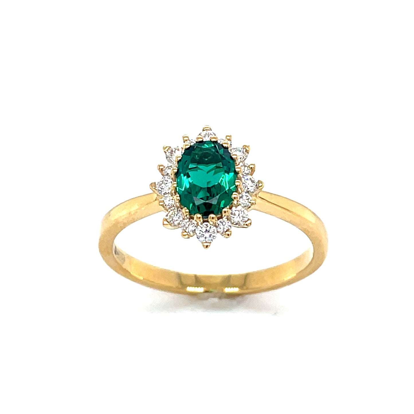 9ct Yellow Gold Oval Emerald Solitaire Ring with Diamond Set .65ct