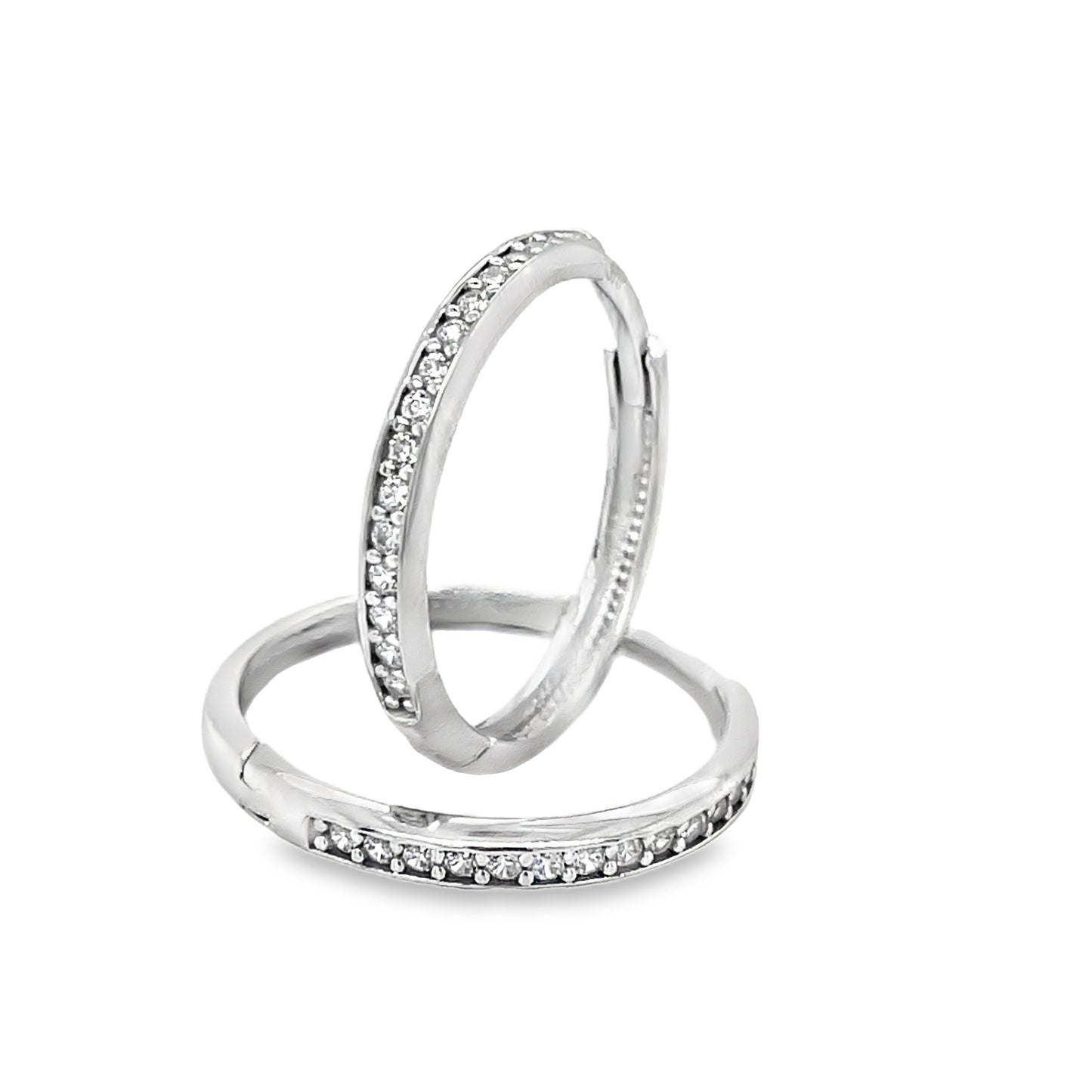 9ct White Gold Cubic Zirconia 18mm Stone Set Hoop Earrings