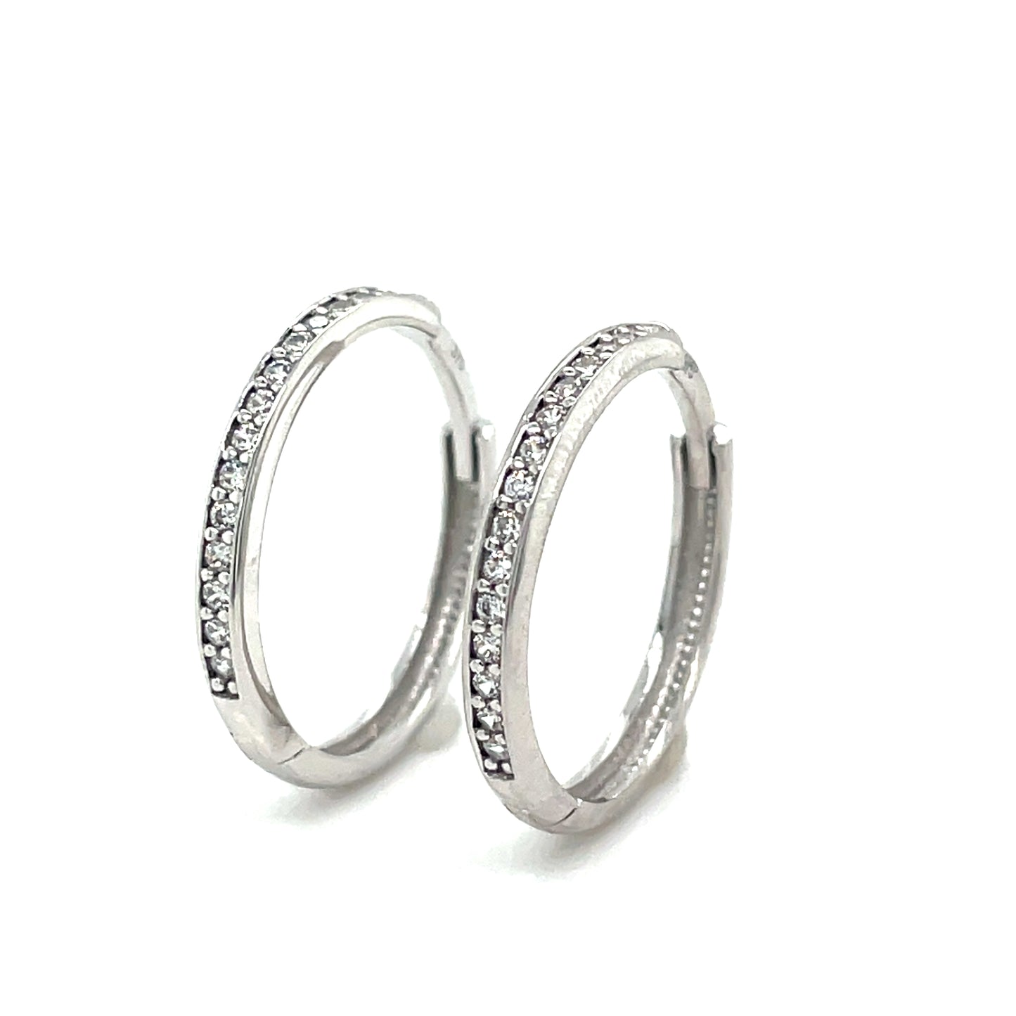 9ct White Gold Cubic Zirconia 18mm Stone Set Hoop Earrings