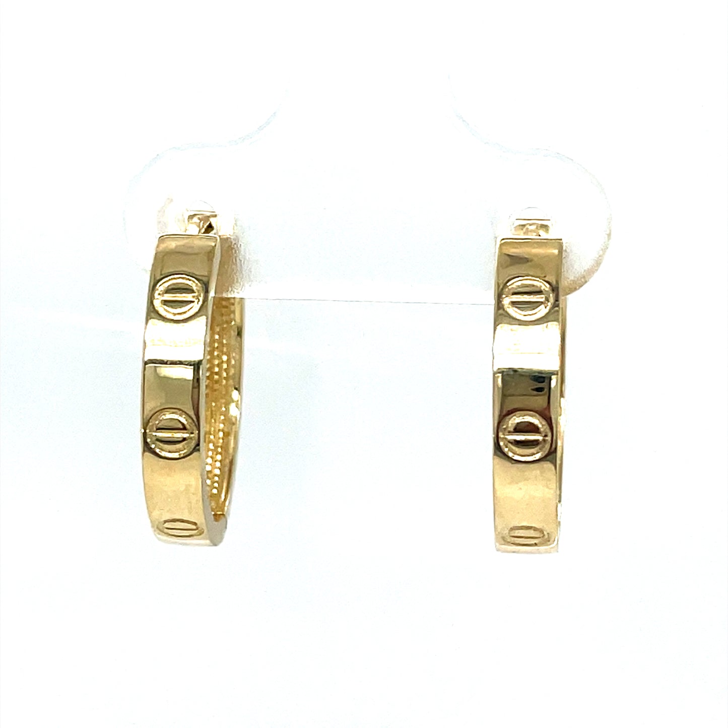 9ct Polished 12mm Hoop Earrings With Screw Motif