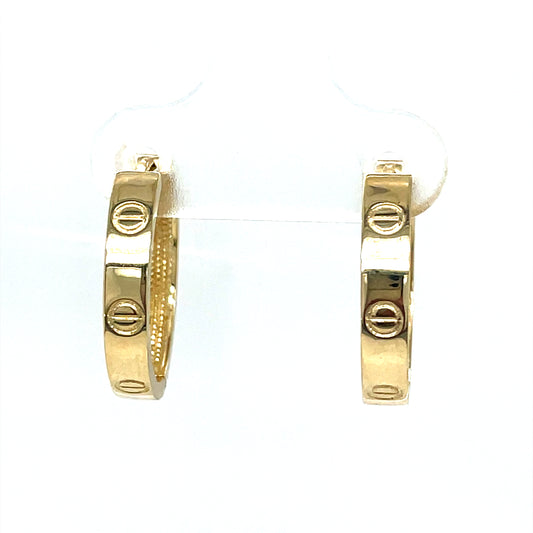 9ct Polished 12mm Hoop Earrings With Screw Motif