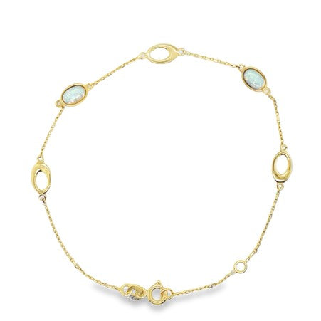 9ct Open Oval & Opal Link Bracelet