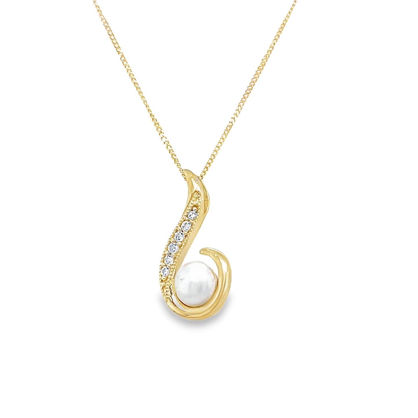 9ct Cubic Zirconia & Freshwater Pearl Swirl Pendant