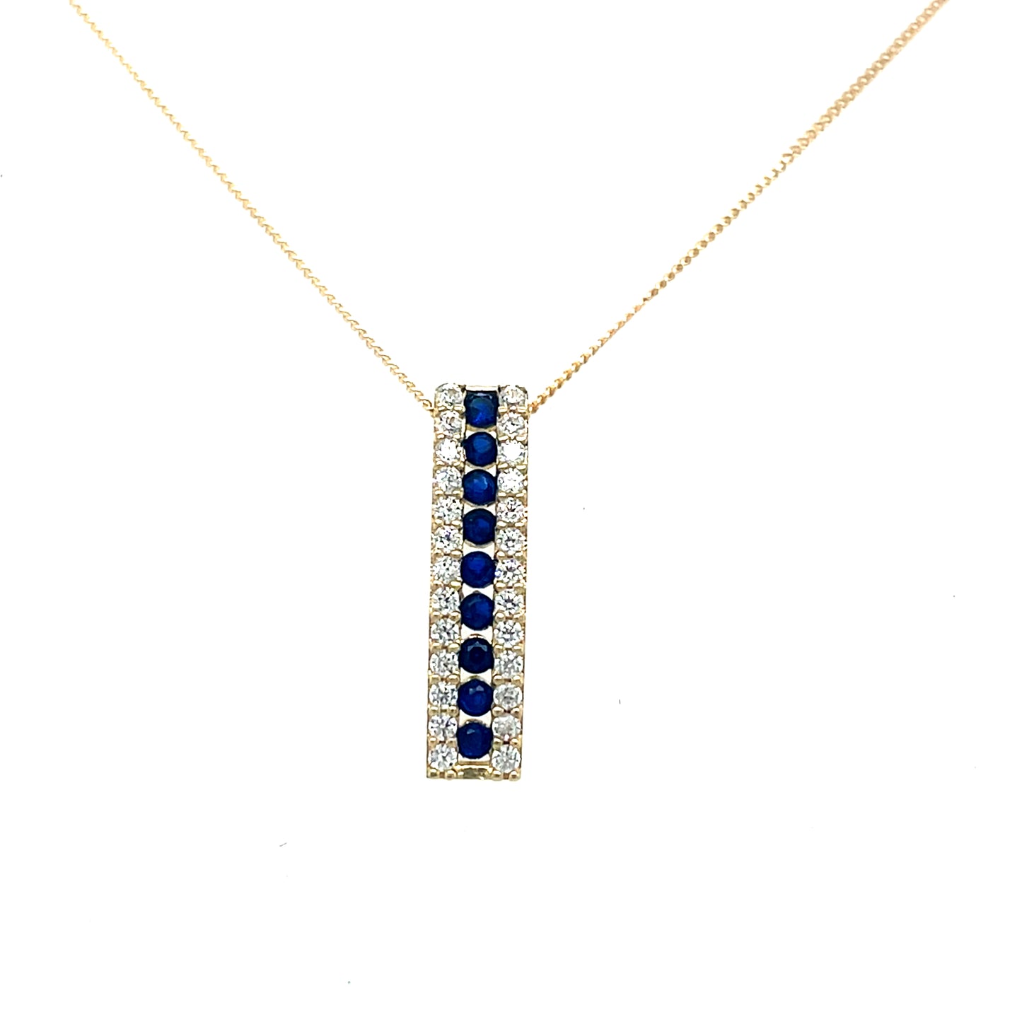 9ct Cubic Zirconia & Blue 3 Row Vertical Bar Pendant