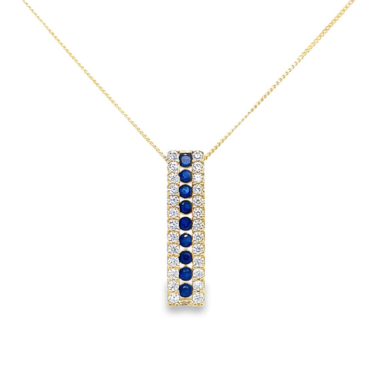 9ct Cubic Zirconia & Blue 3 Row Vertical Bar Pendant