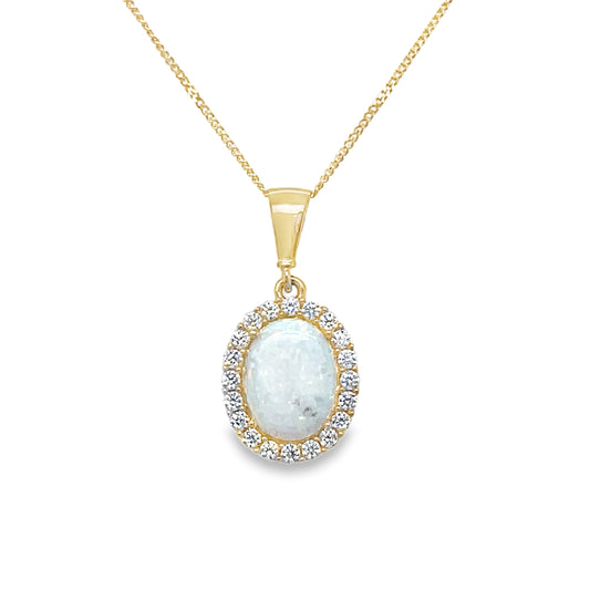 9ct Opal Pendant With a Cubic Zirconia Halo