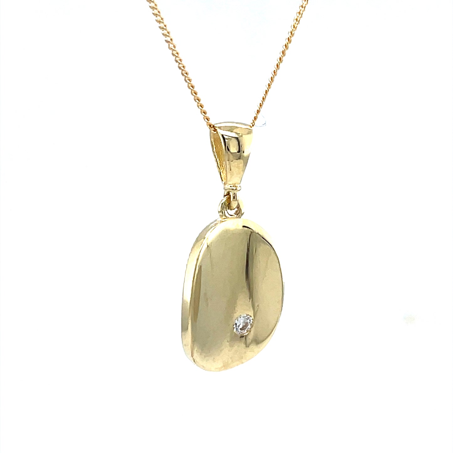 9ct Polsihed Oval Disc Pendant With Cubic Zirconia