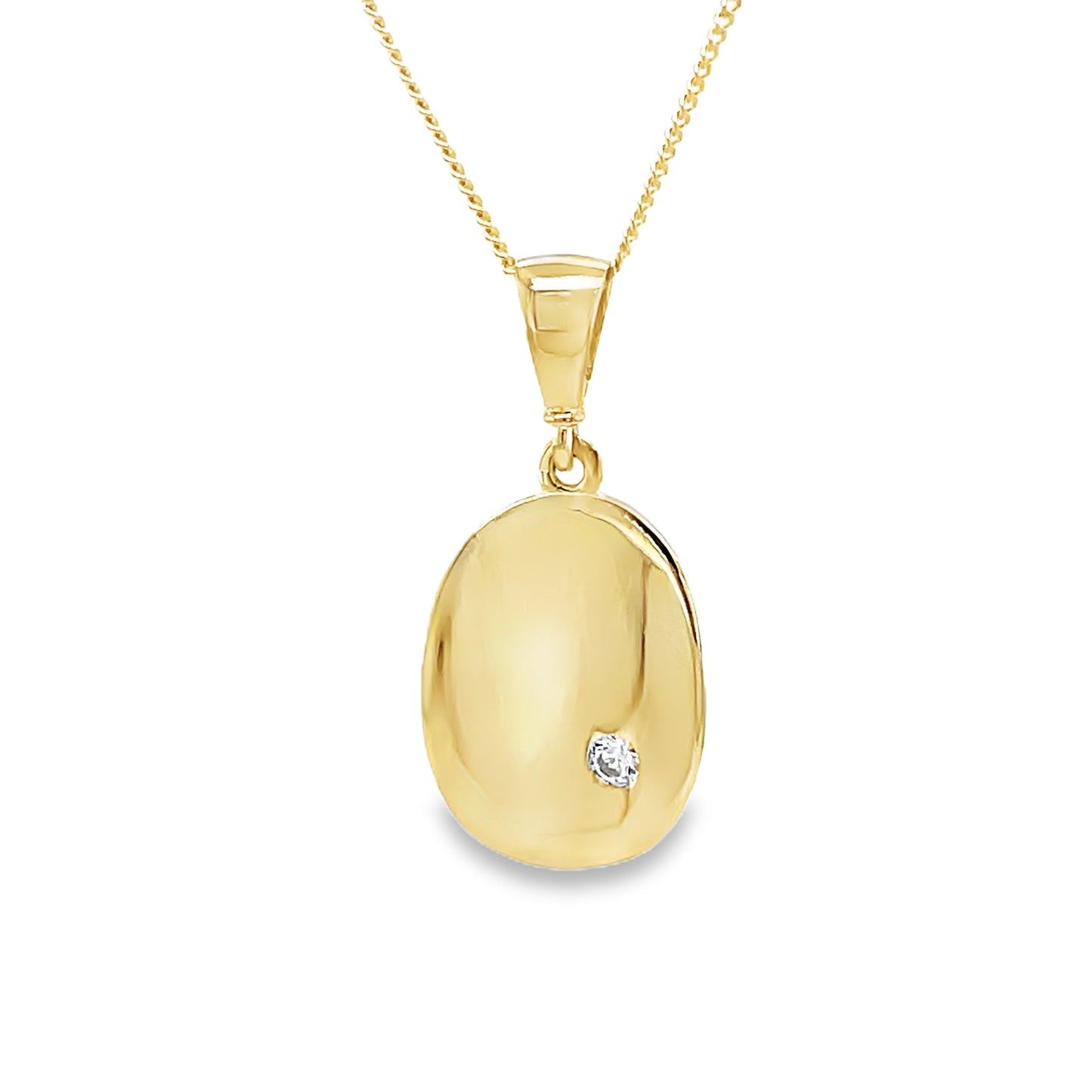 9ct Polsihed Oval Disc Pendant With Cubic Zirconia