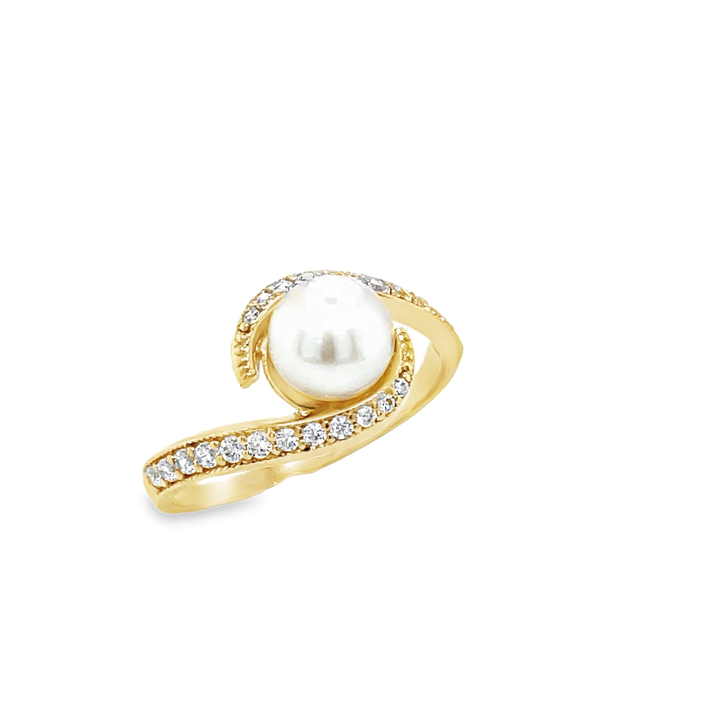 9ct Cubic Zirconia & Freshwater Pearl Twist Ring