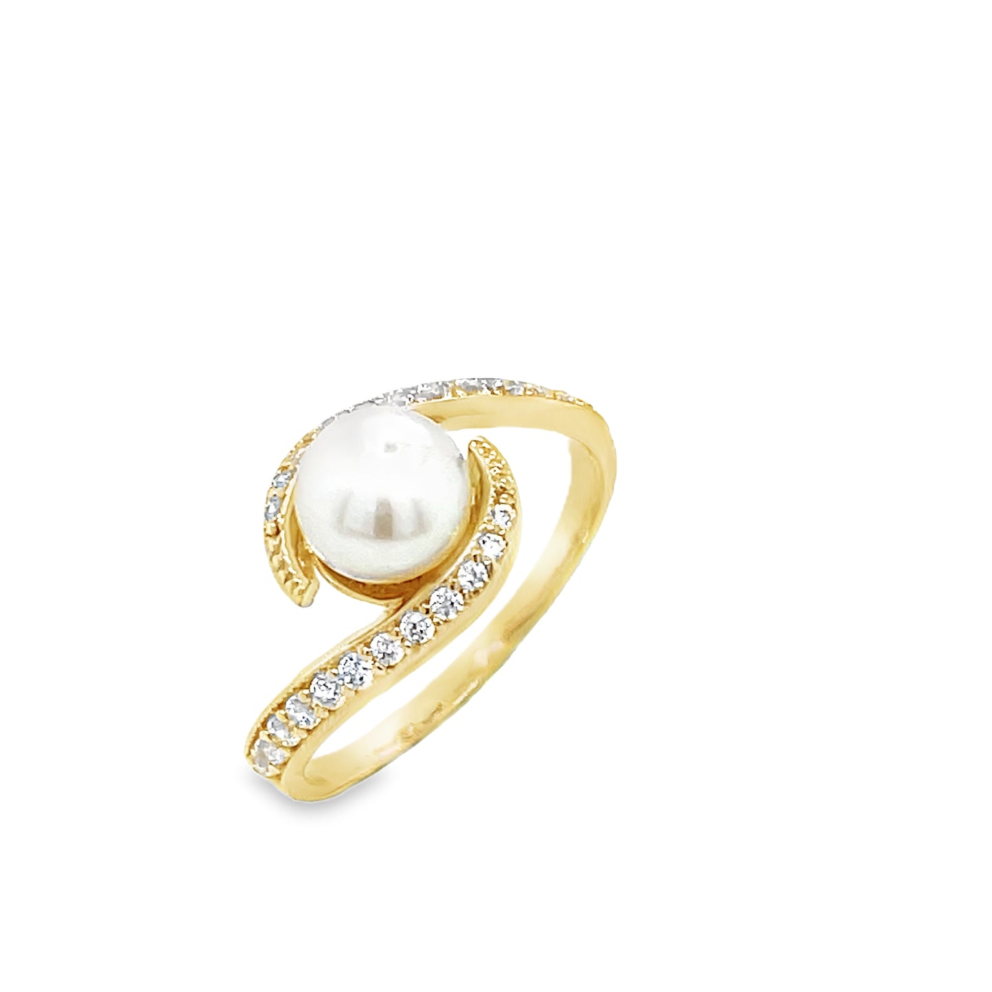 9ct Cubic Zirconia & Freshwater Pearl Twist Ring