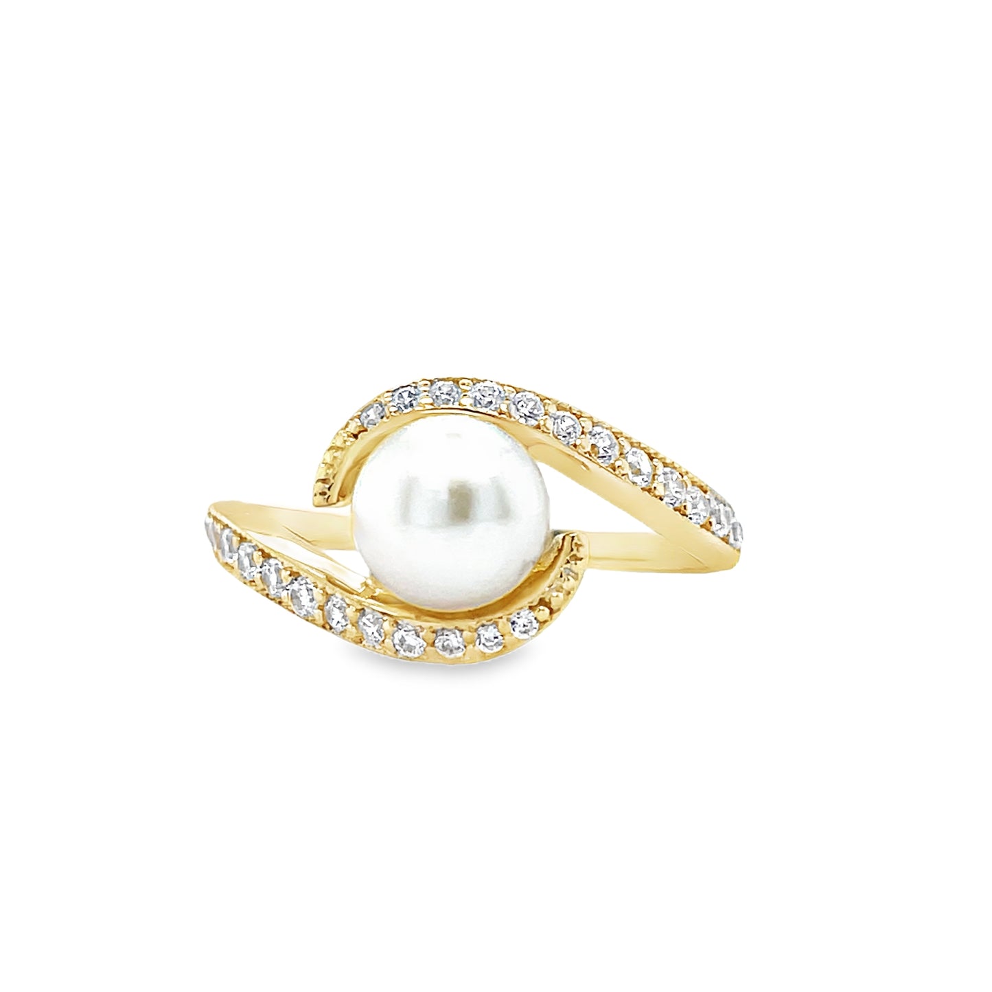 9ct Cubic Zirconia & Freshwater Pearl Twist Ring