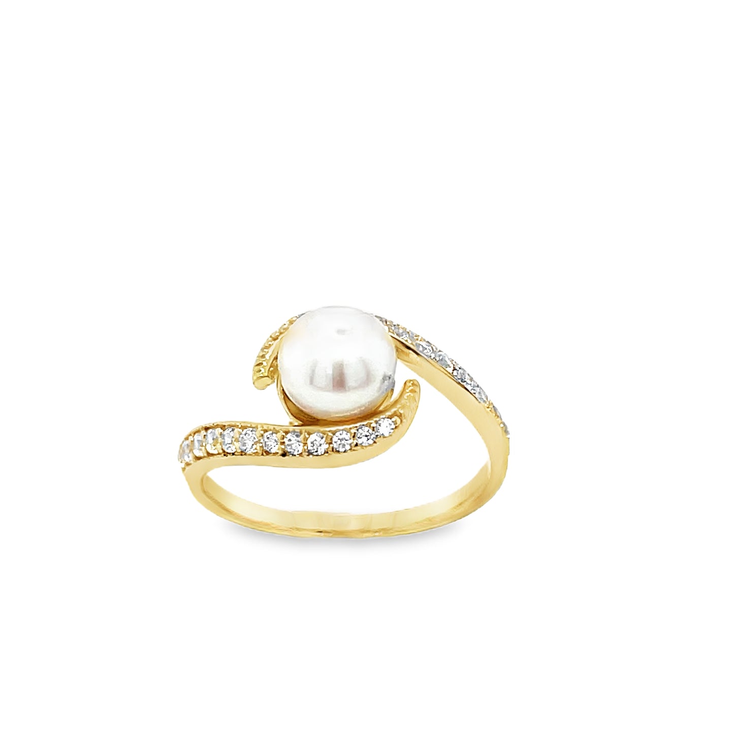 9ct Cubic Zirconia & Freshwater Pearl Twist Ring