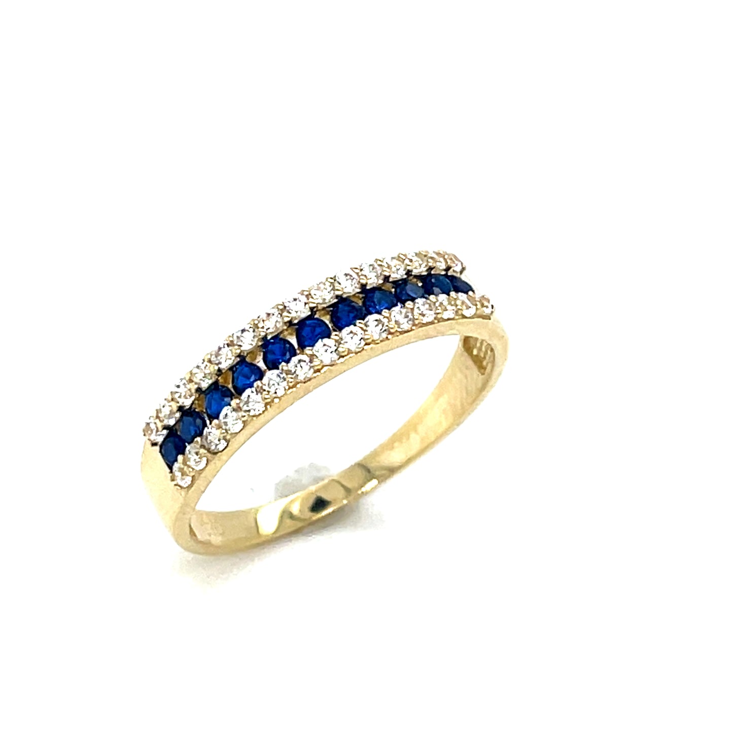 9ct Cubic Zirconia & Dark Blue 3 Row Ring