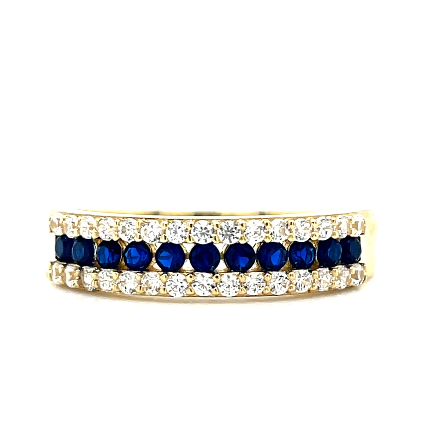 9ct Cubic Zirconia & Dark Blue 3 Row Ring