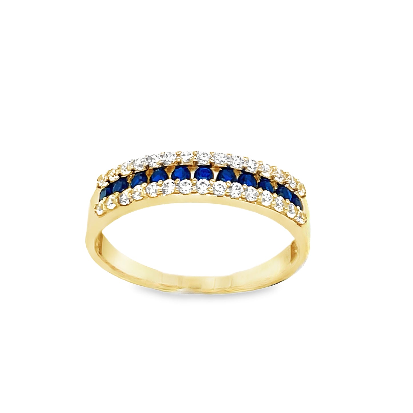 9ct Cubic Zirconia & Dark Blue 3 Row Ring