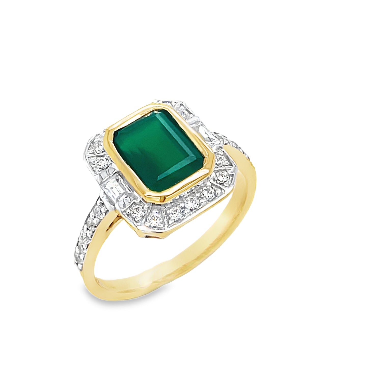 9ct Cubic Zirconia & Green Agate Square Halo Ring With Stone Set Shoulders
