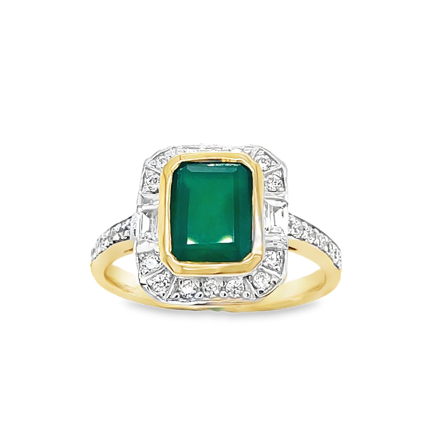9ct Cubic Zirconia & Green Agate Square Halo Ring With Stone Set Shoulders