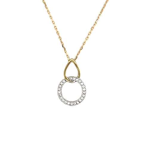 9ct Open Pear & Round Cubic Zirconia Pendant