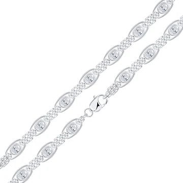 Sterling Silver Oval Cubic Zirconia Gate Chain Bracelet 8.5"