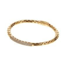 Bronzallure Gold Plated Brick Bangle with Pave CZ Detail