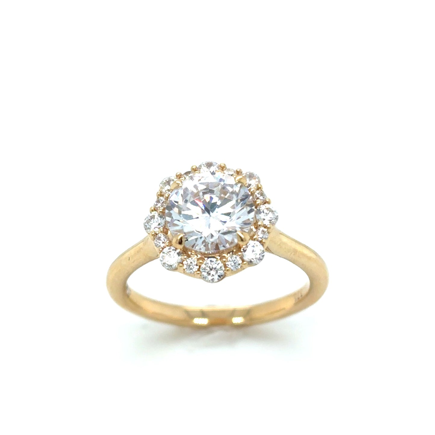 9ct Yellow Gold Round Cz Solitaire Ring with Fancy CZ Halo